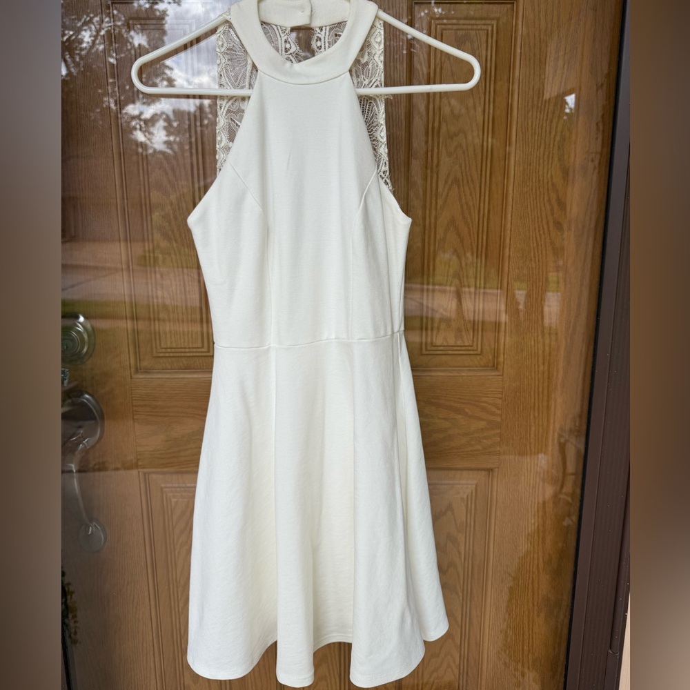 Lulu's Ivory Lace-Back Halter Dress